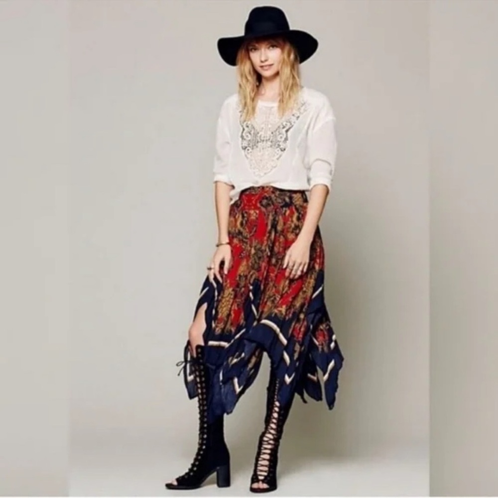 Free People Fly Away handkerchief asymmetrical midi skirt size XS BOHO hippie